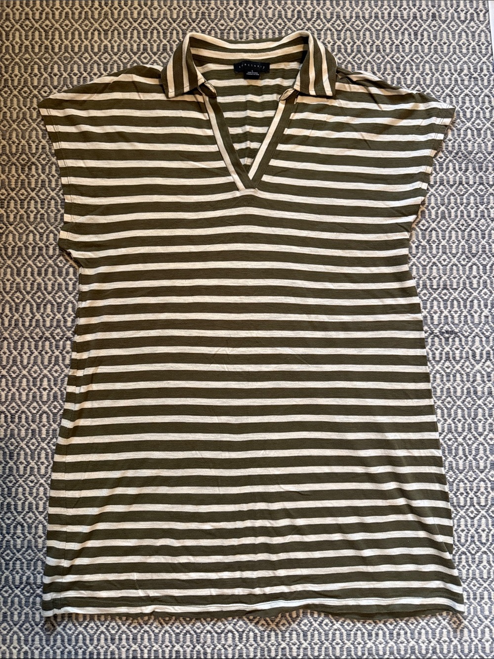 Sanctuary Olive and Cream Striped Polo Collar Tee-shirt Dress